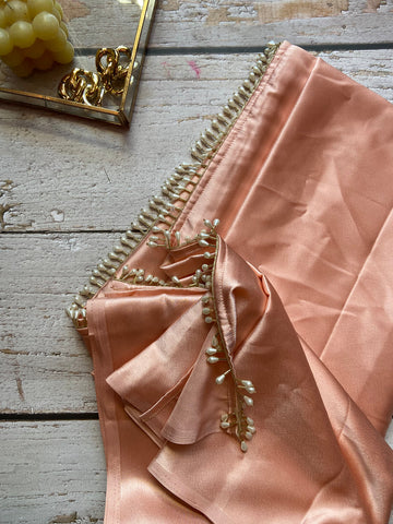 Baby Pink Satin Silk Handmade Tassels On Pallu