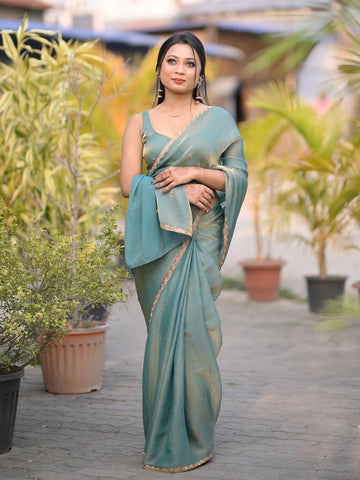Tissue Embroidered Border Saree