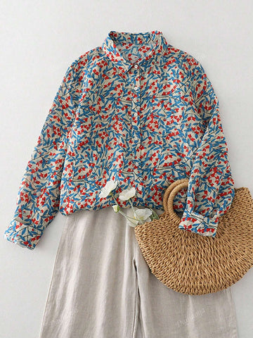 Pure Cotton Printed Floral Button-Up Shirt