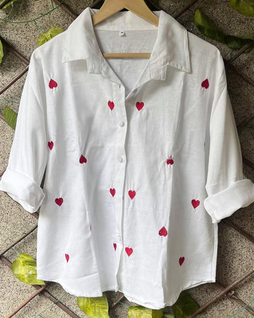 Soft Mulmul Cotton handwork Hearts shirt