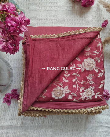 Pure Soft Mul Chanderi saree With hand Work Lace