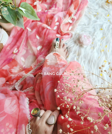 Pure Soft Pink Chiffon Floral Printed saree With Attched Lace