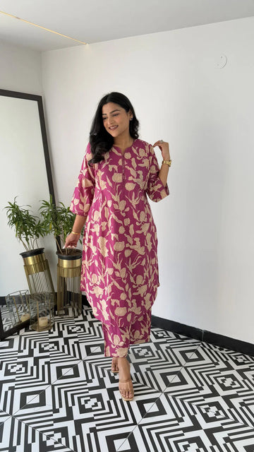 Magenta - Floral Bloom Kurta Pants