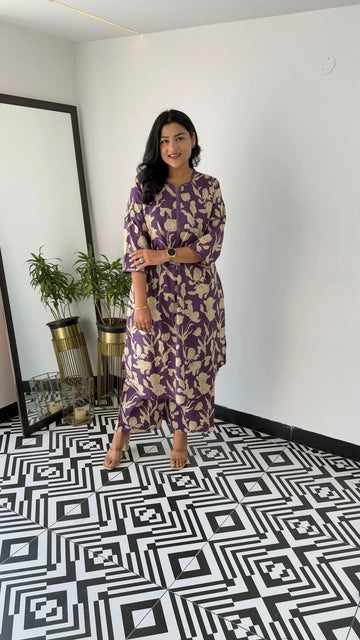 Purple - Floral Bloom Kurta Pants
