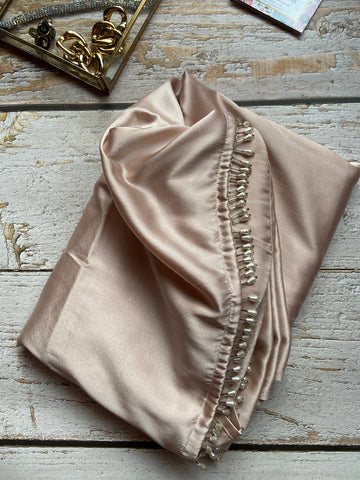 Peach Satin Silk Handmade Tassels On Pallu