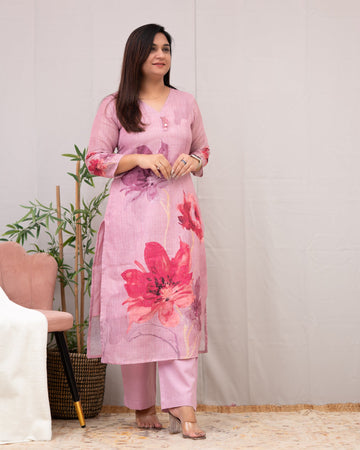Linen Hand work brush Painted Pant Set