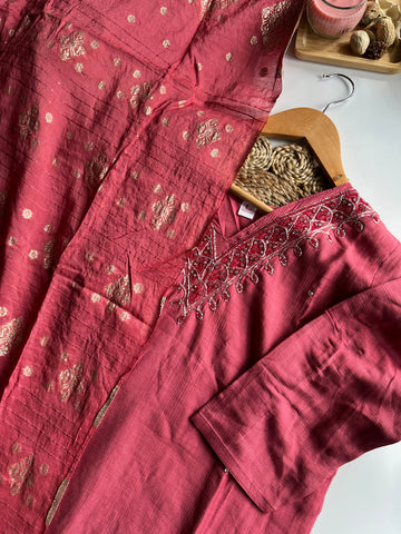 Gulnaar - Dusky Peach Vatican Silk Kurti Set