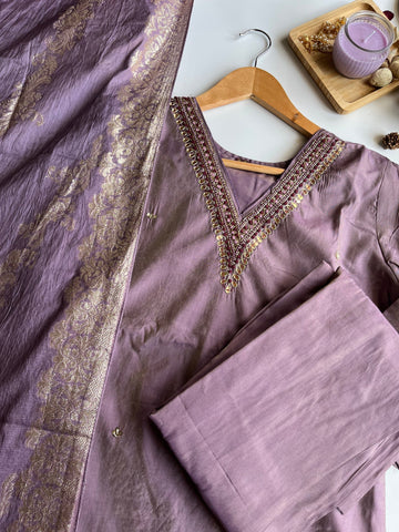 LAAVANYA- Lavender Roman Silk Kurti Set