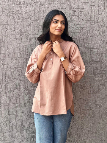 Brown - Pure Linen Short Kurta