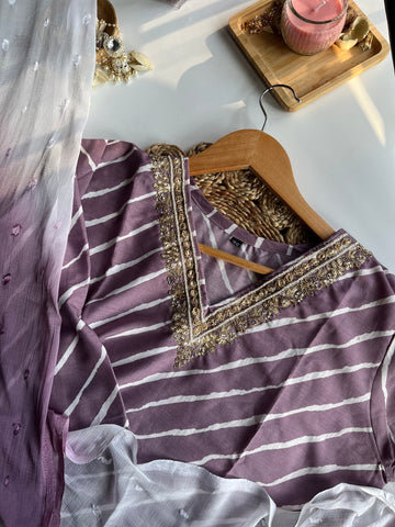 CHHAYA- Lavender Handwork Kurti Set
