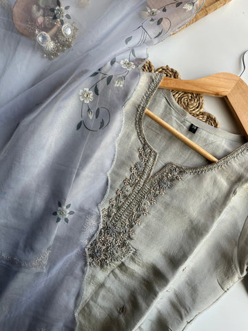 Apsara - Silver Tissue Silk Kurta Set