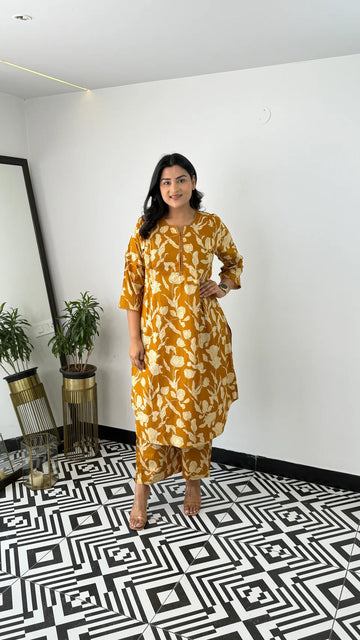 Yellow - Floral Bloom Kurta Pants