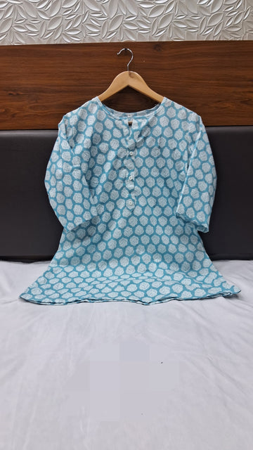 Cotton Block Print Top in Taupe Gud Jaal