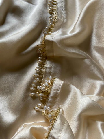 White Satin Silk Handmade Tassels On Pallu