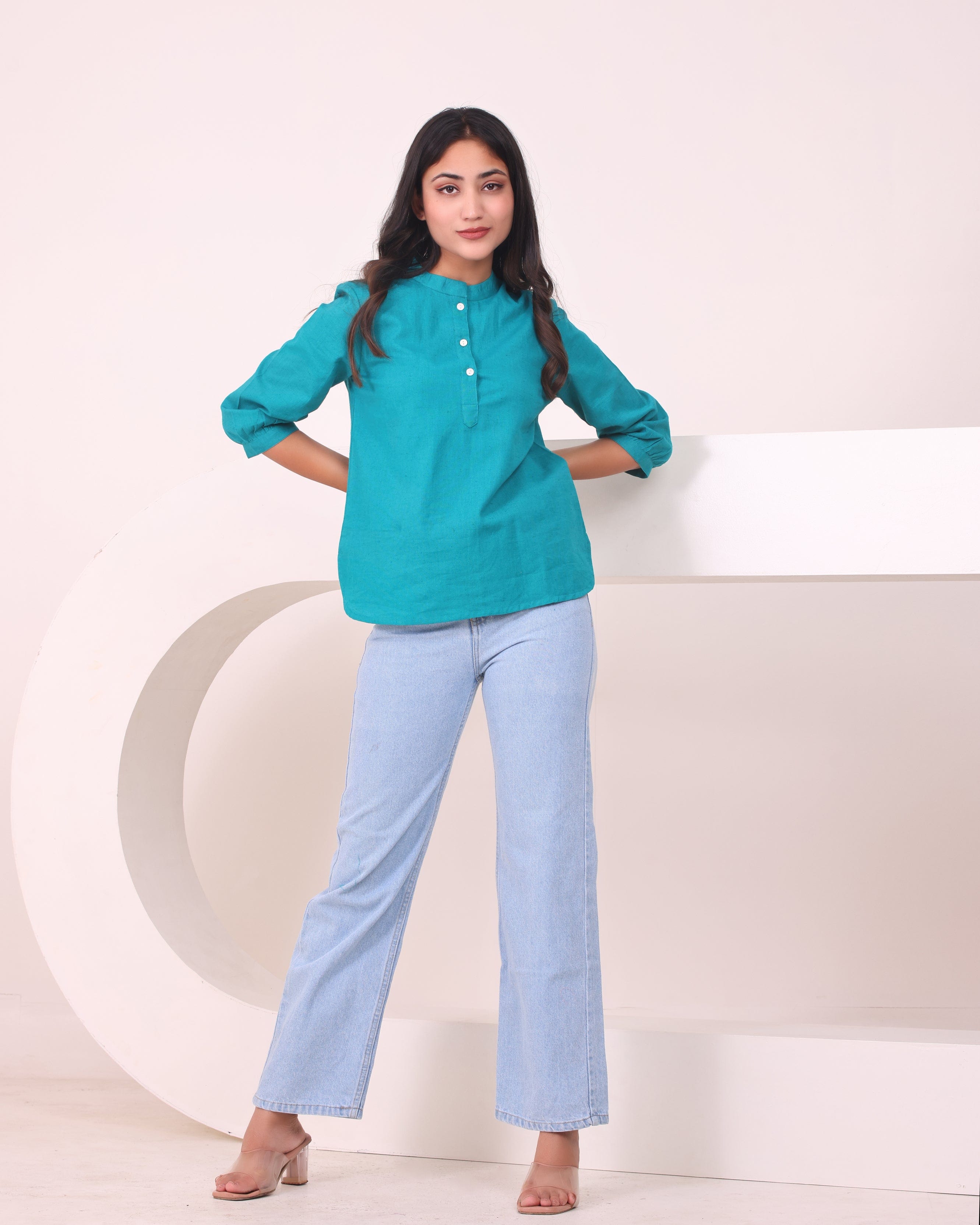 Teal - Pure Linen Short Kurta