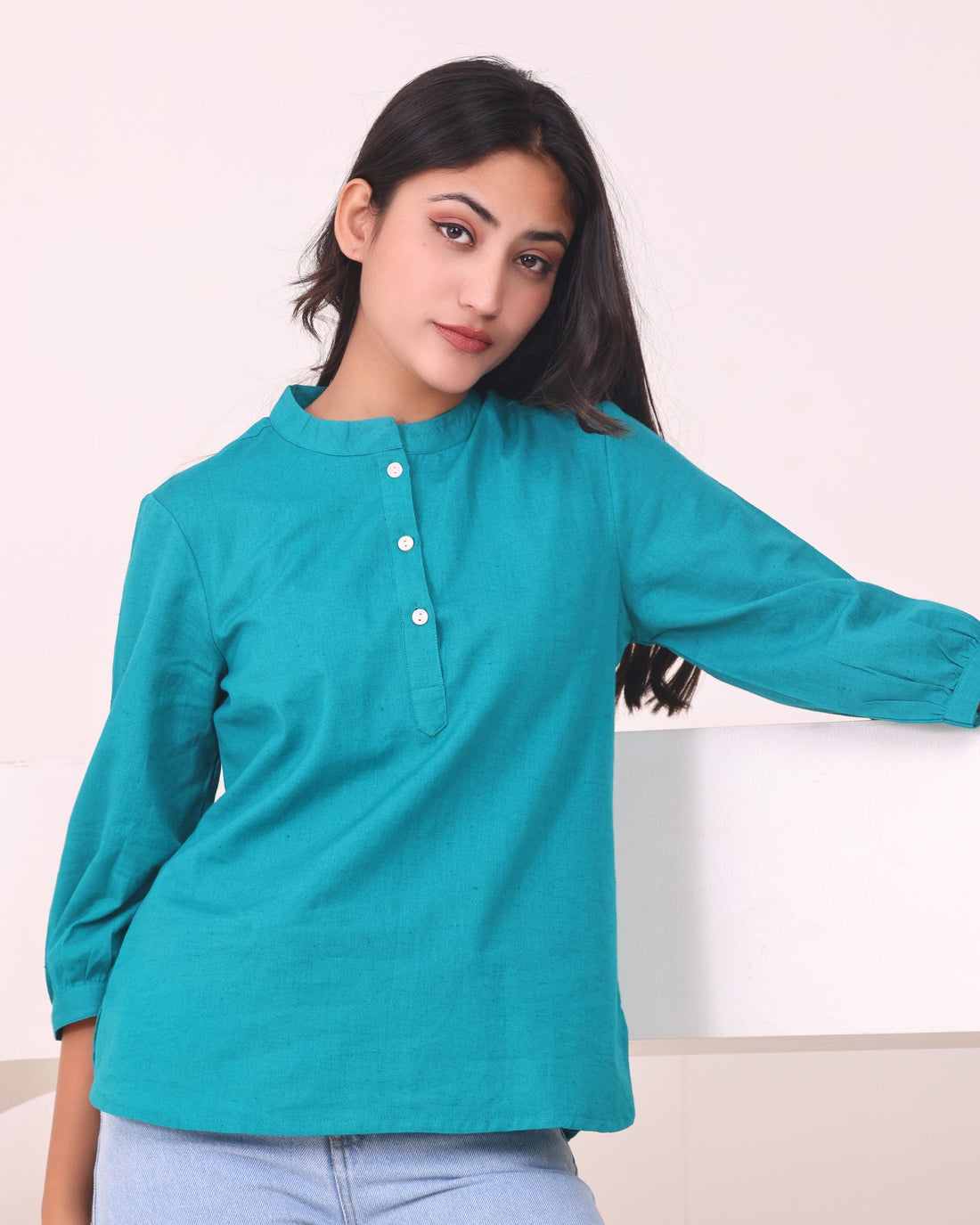Teal - Pure Linen Short Kurta