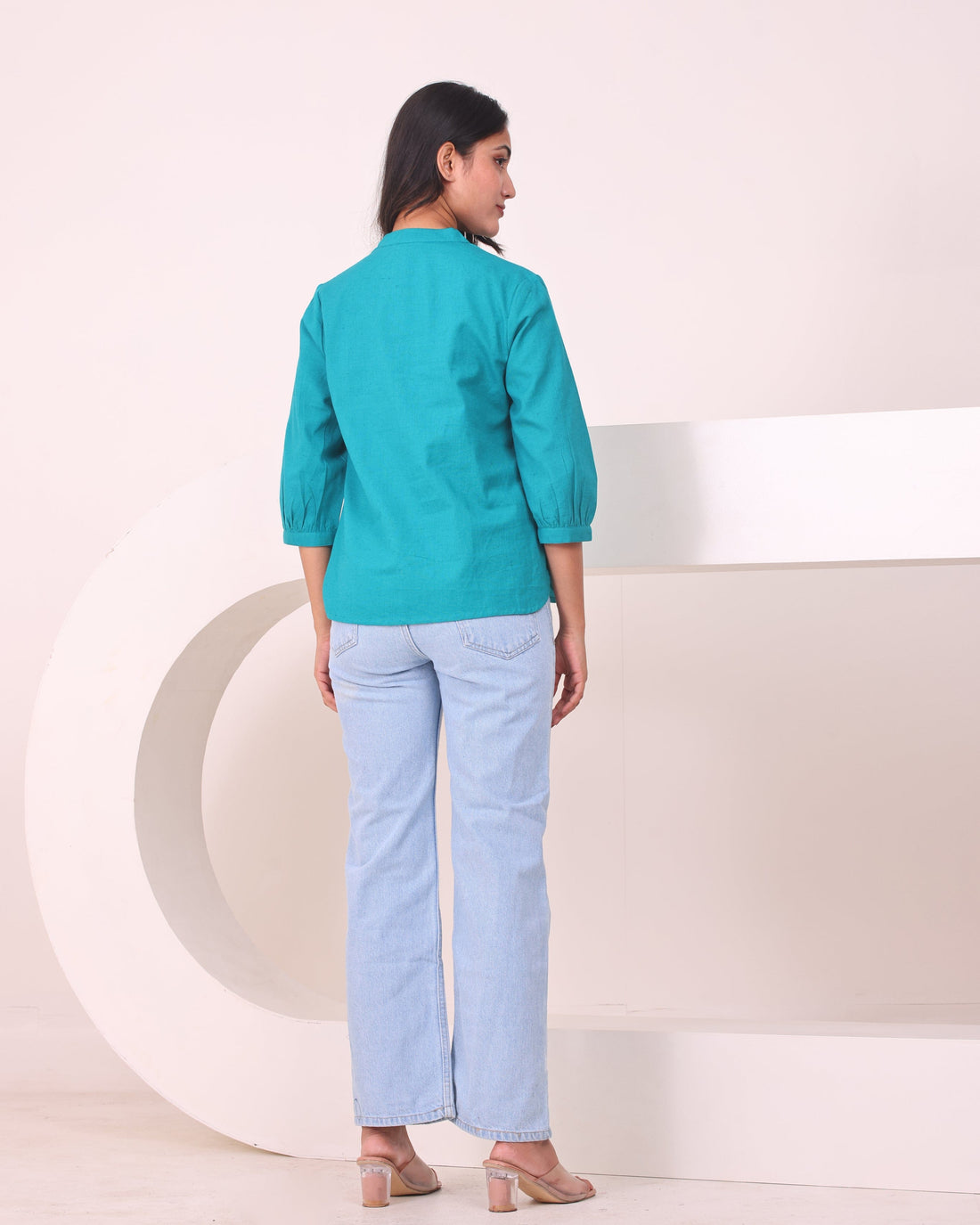 Teal - Pure Linen Short Kurta