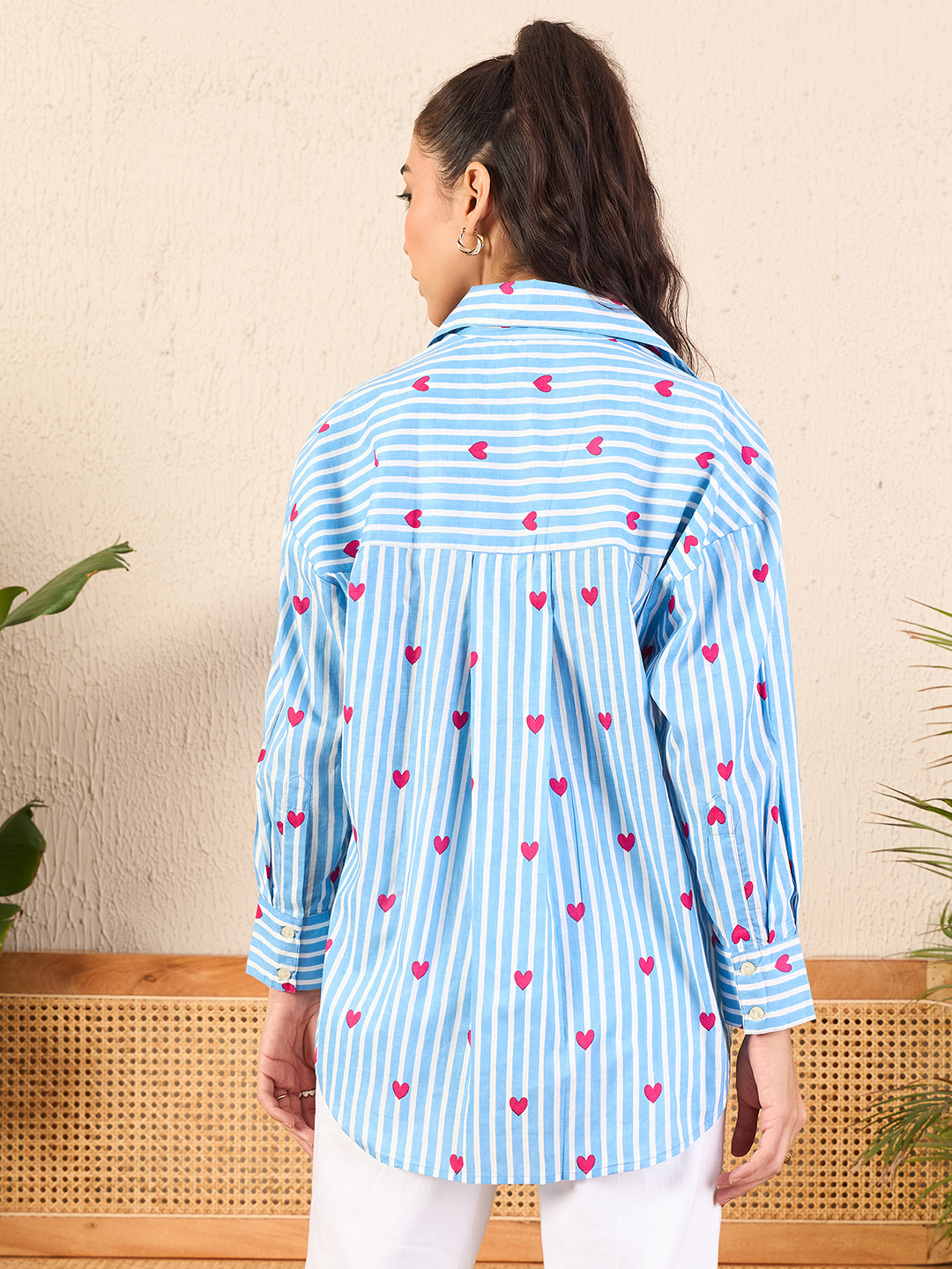 Printed Asymmetrical Cotton Blue Shirt