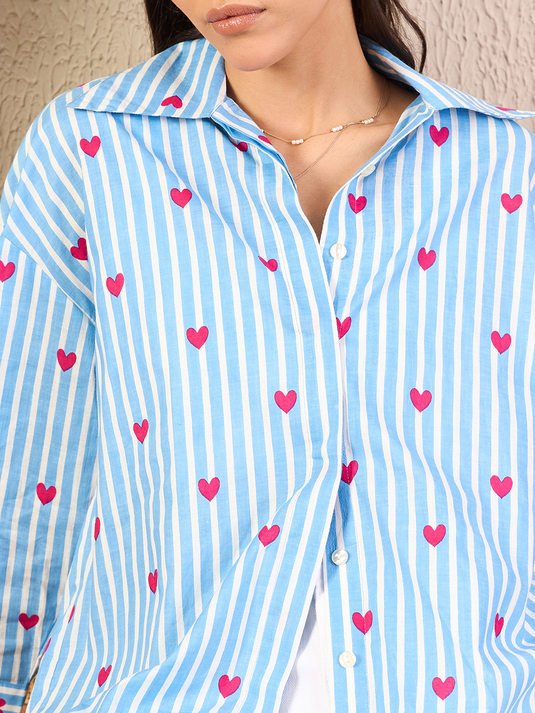 Printed Asymmetrical Cotton Blue Shirt