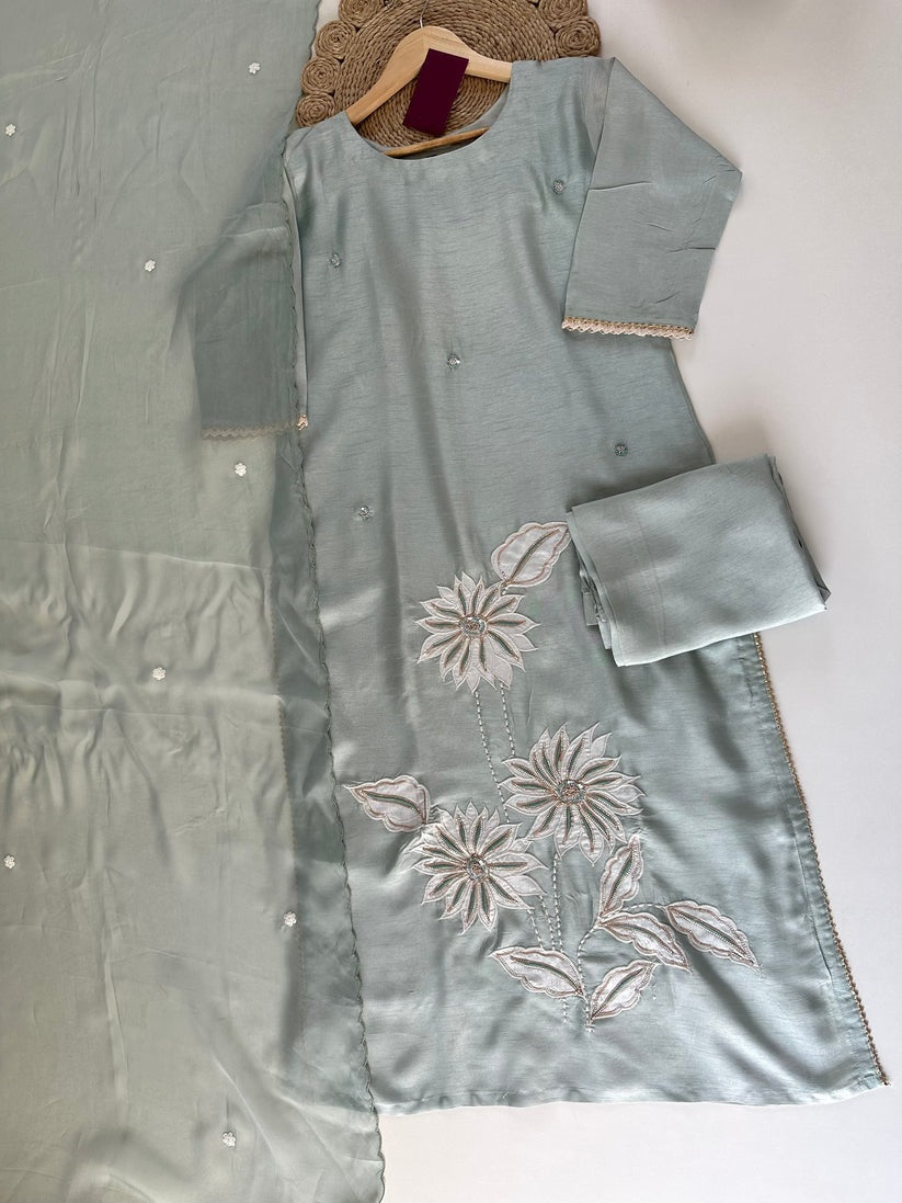 K118 - Viscose Cotton Handwork Anarkali with pants and dupatt
