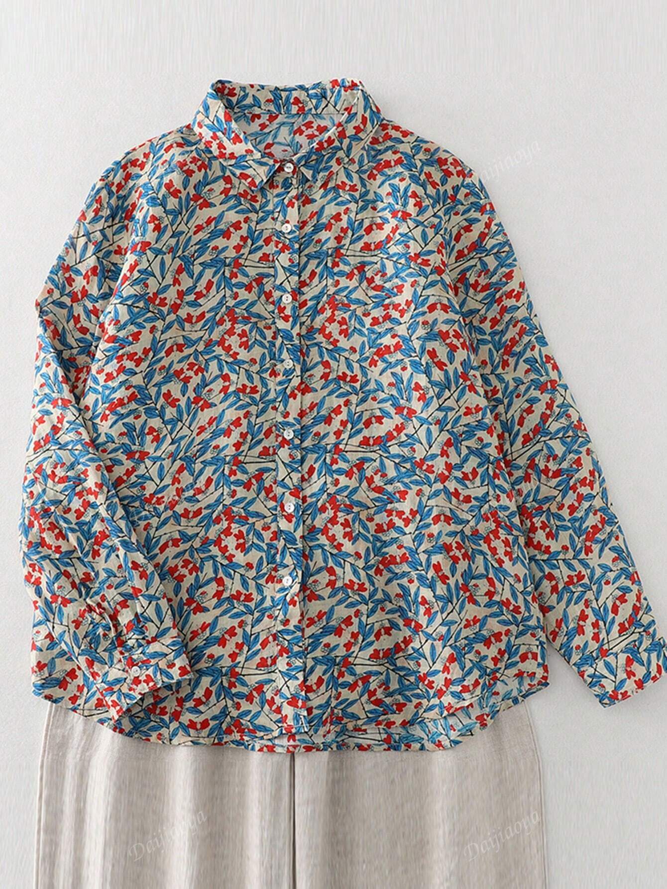 Pure Cotton Printed Floral Button-Up Shirt