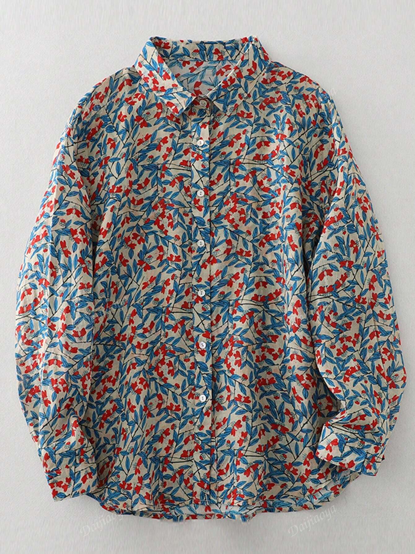 Pure Cotton Printed Floral Button-Up Shirt