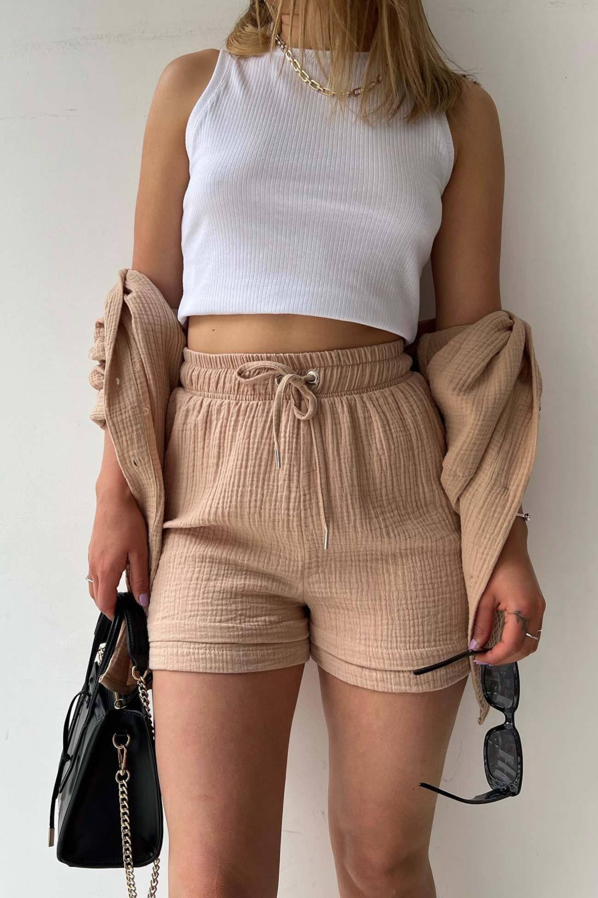 Beige - Women’s Cotton Two-Piece Set