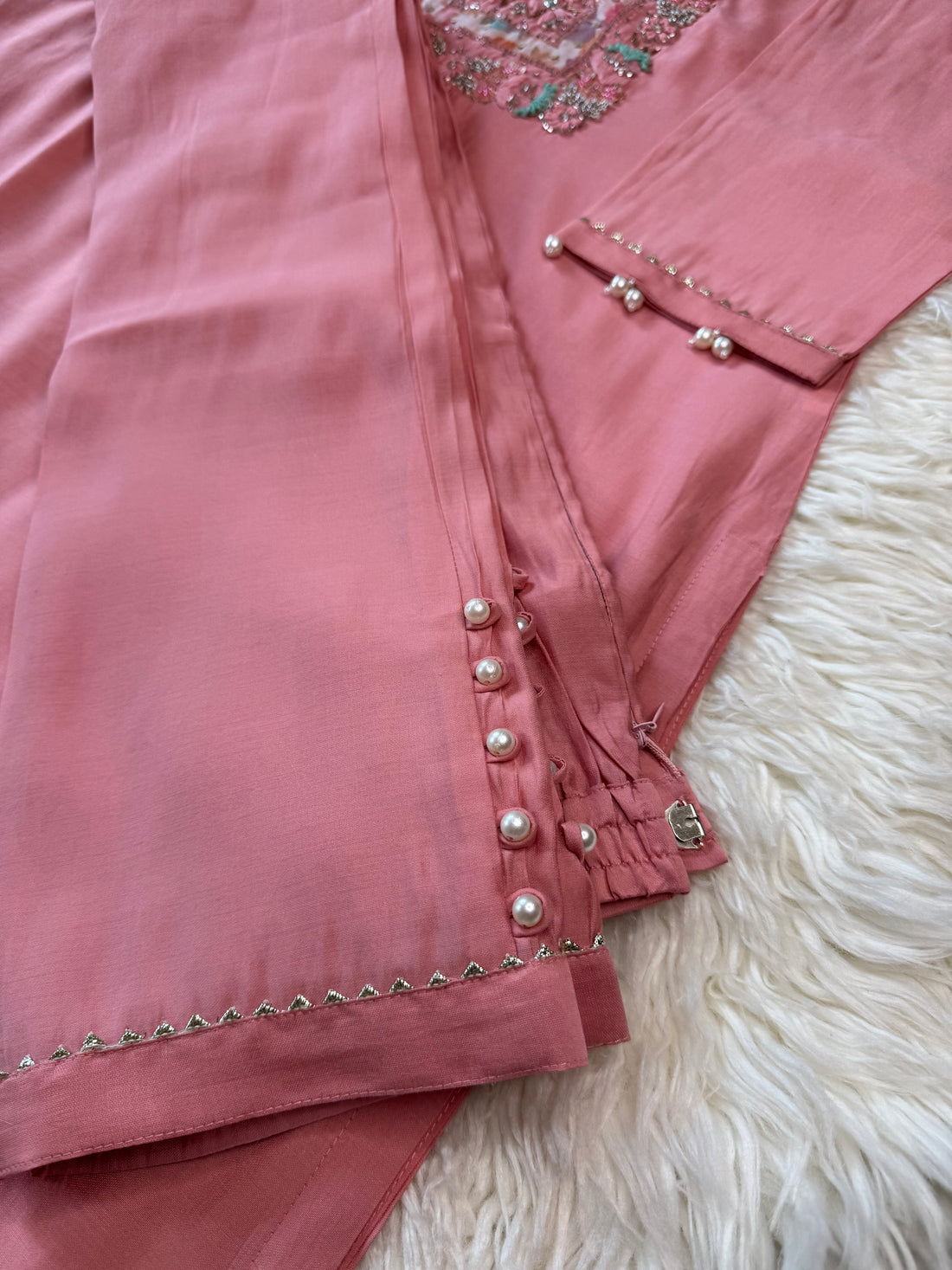 Pink cotton silk embroidered straight kurta set with dupatta