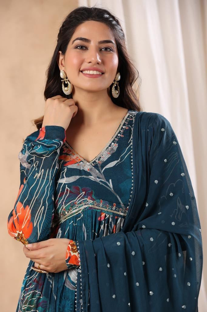 Floral Alia Cut Suit Sets In Chinnon