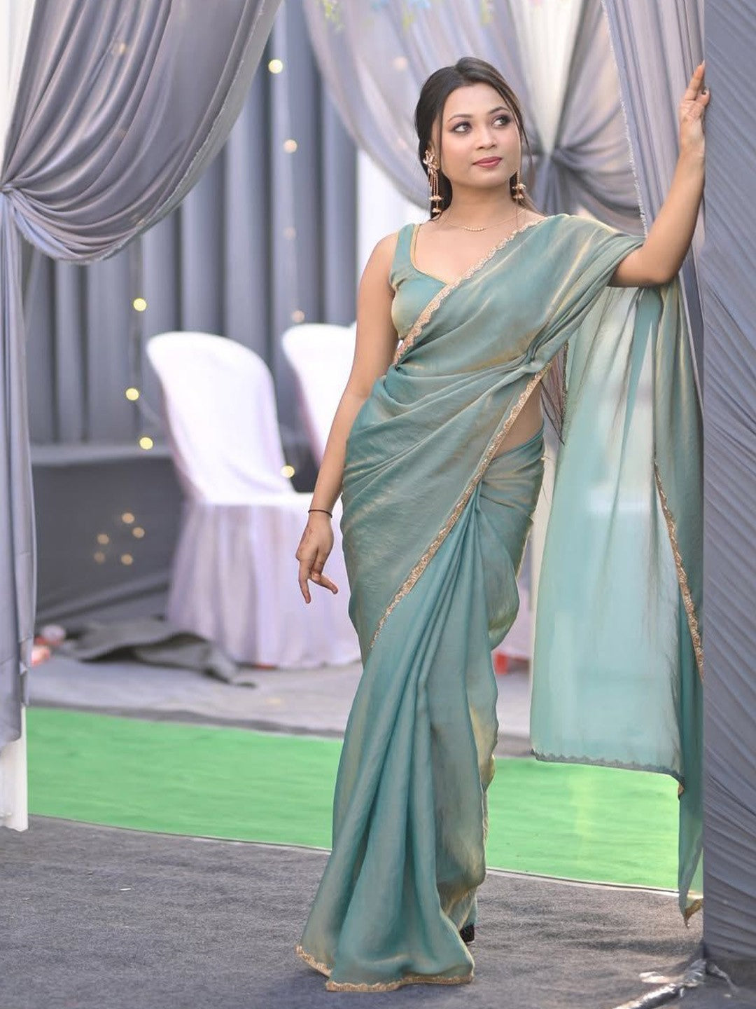 Tissue Embroidered Border Saree