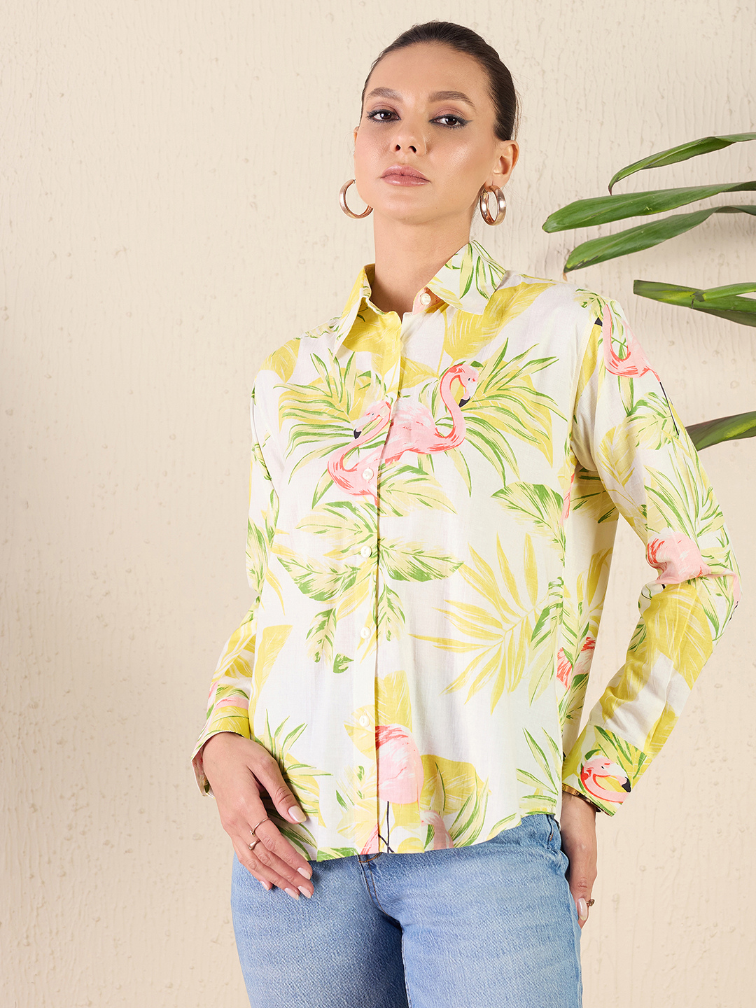 Printed Cotton Yellow Shirt