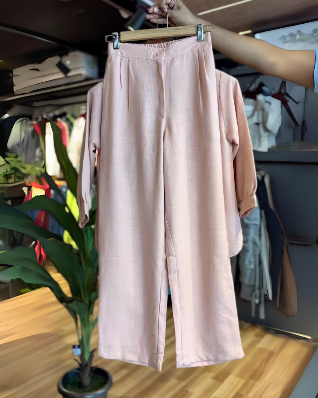 Blush Pink Cotton Co-ord Set with Embroidered