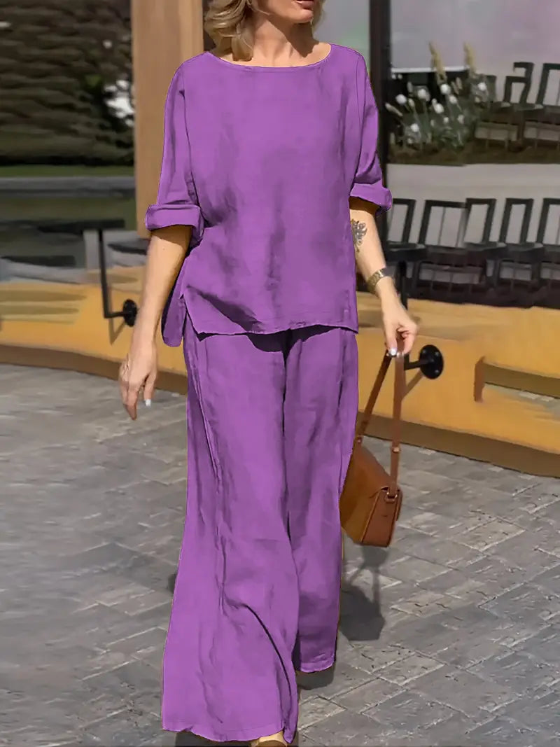 WOMEN PLAIN CROP TOP & TROUSERS CO-ORDER SET