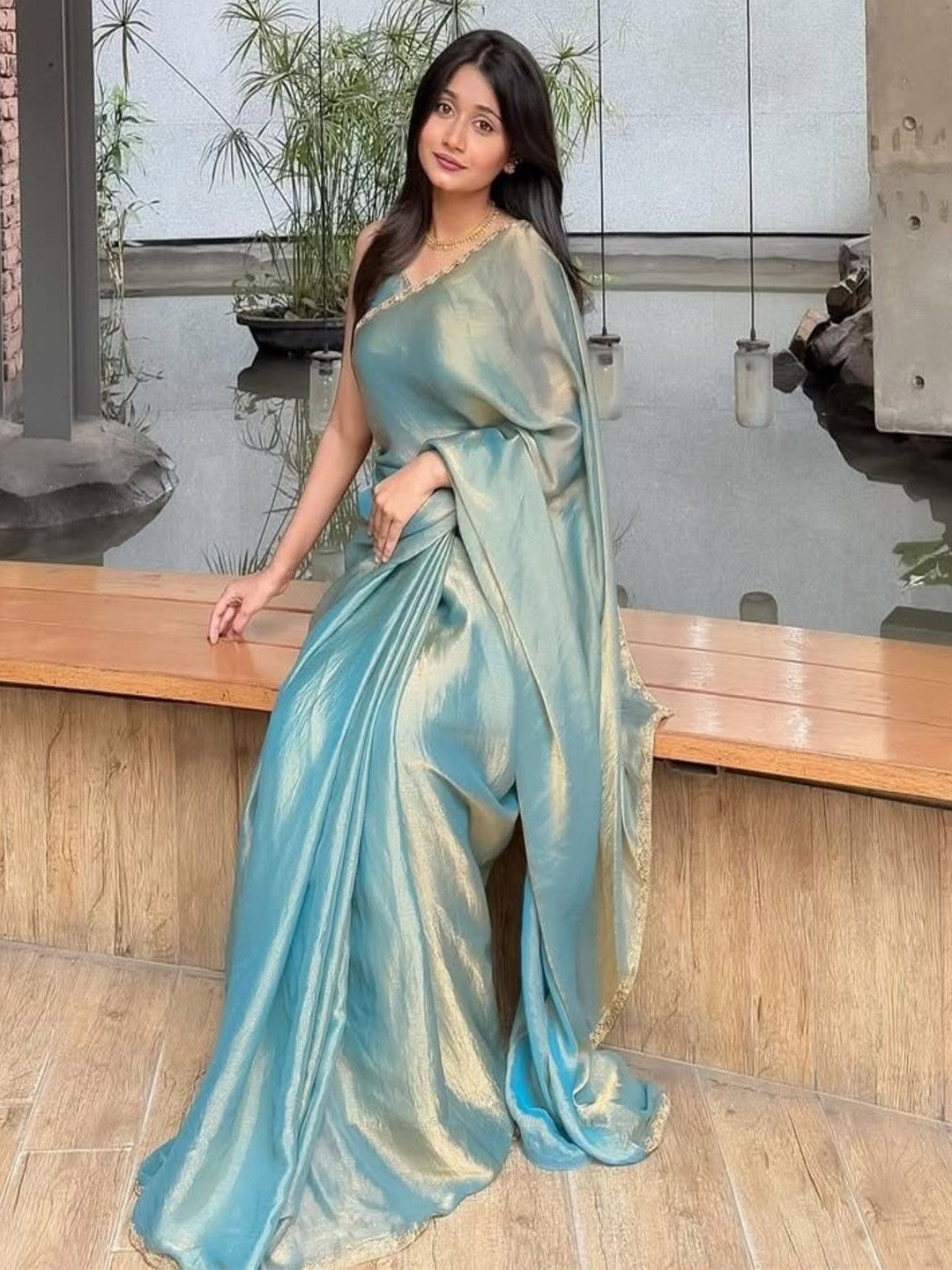 Tissue Embroidered Border Saree