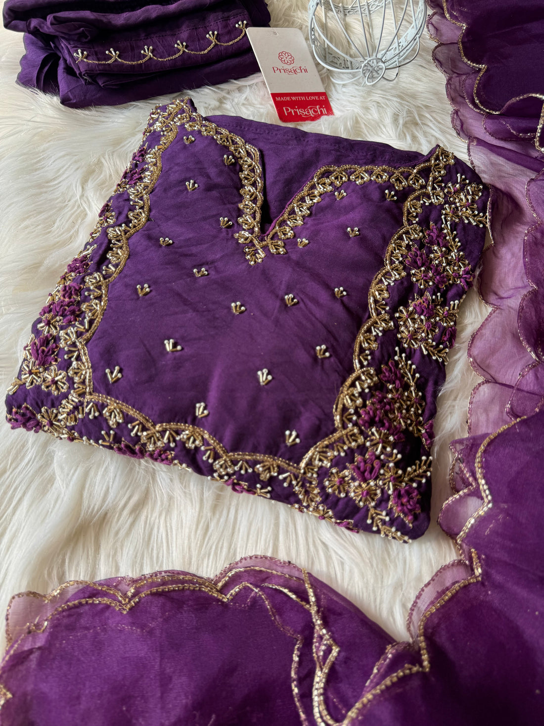 Embroidered kurta Pant with dupatta with Zardosi work