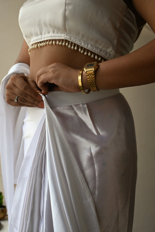 White Satin Silk Handmade Tassels On Pallu