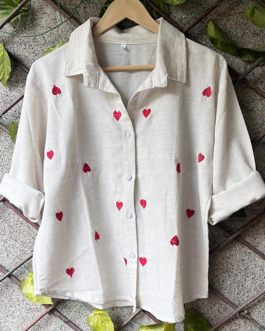 Soft Mulmul Cotton handwork Hearts shirt