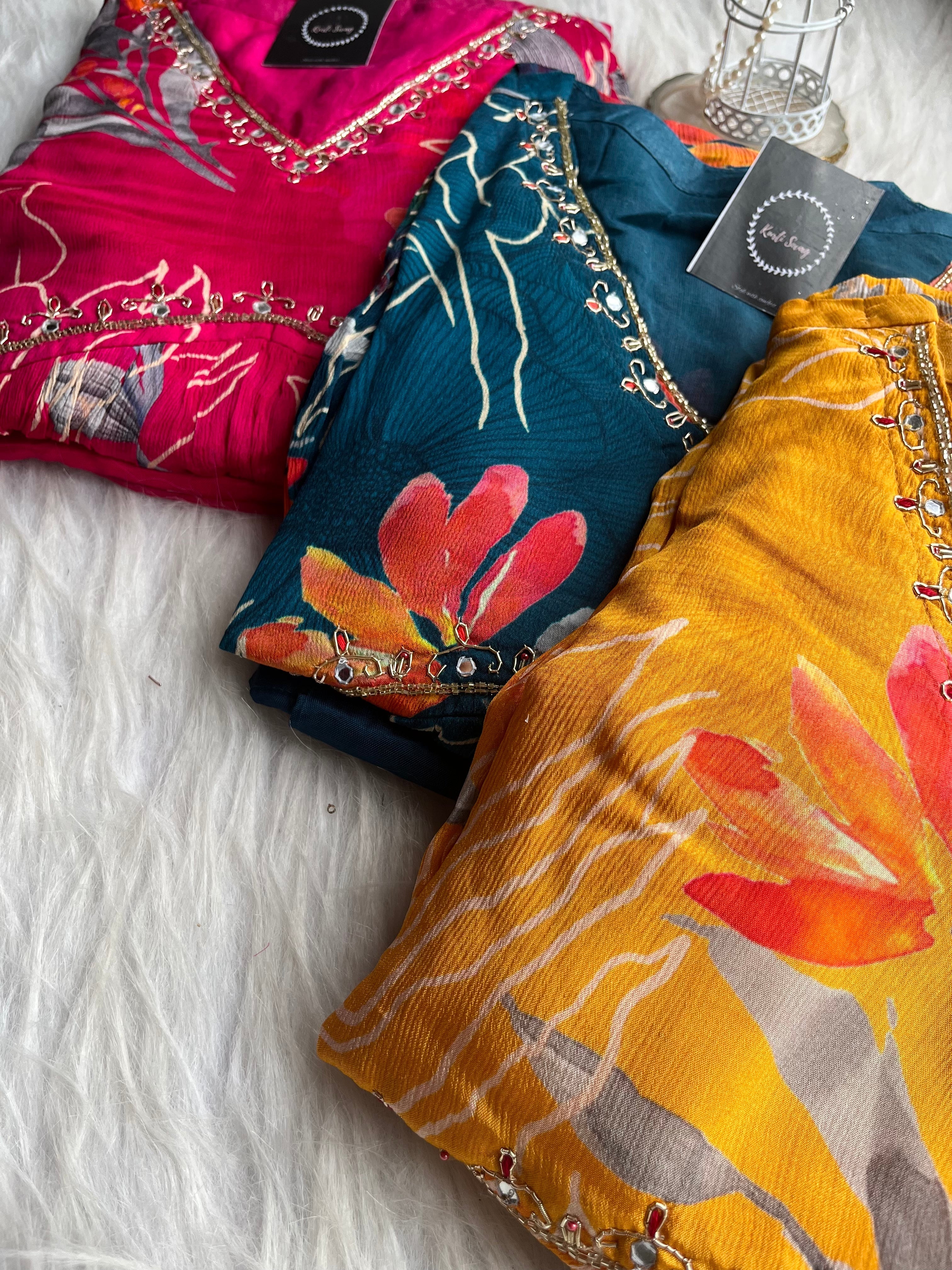 Floral Alia Cut Suit Sets In Chinnon