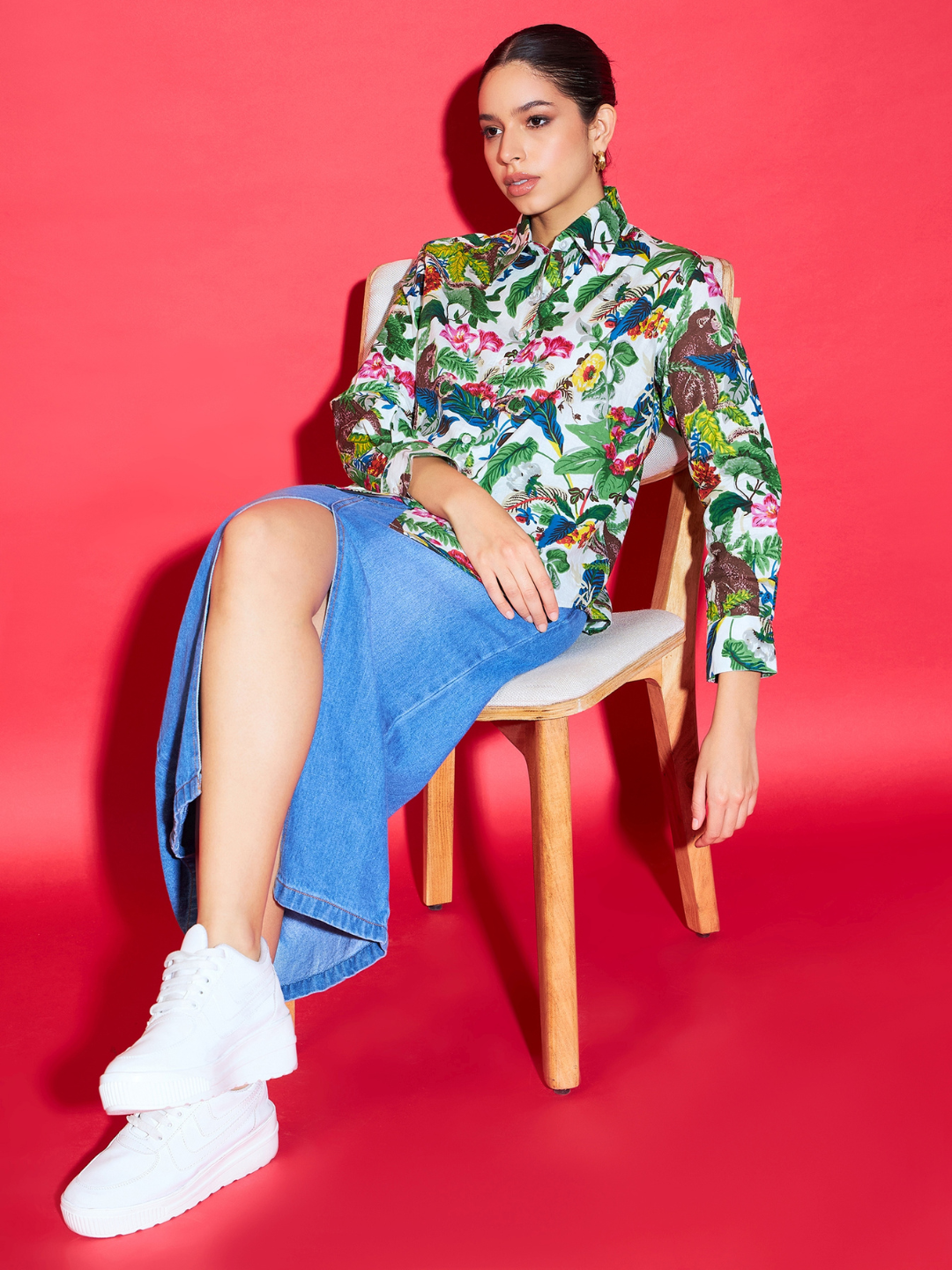 Printed Cotton Green Shirt