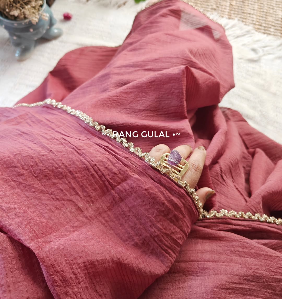 Pure Soft Mul Chanderi saree With hand Work Lace