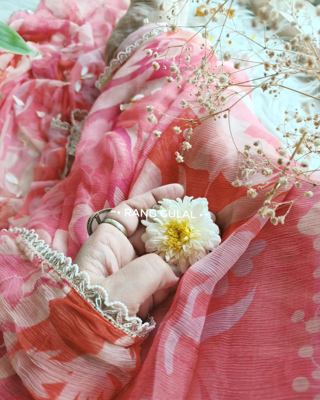 Pure Soft Pink Chiffon Floral Printed saree With Attched Lace