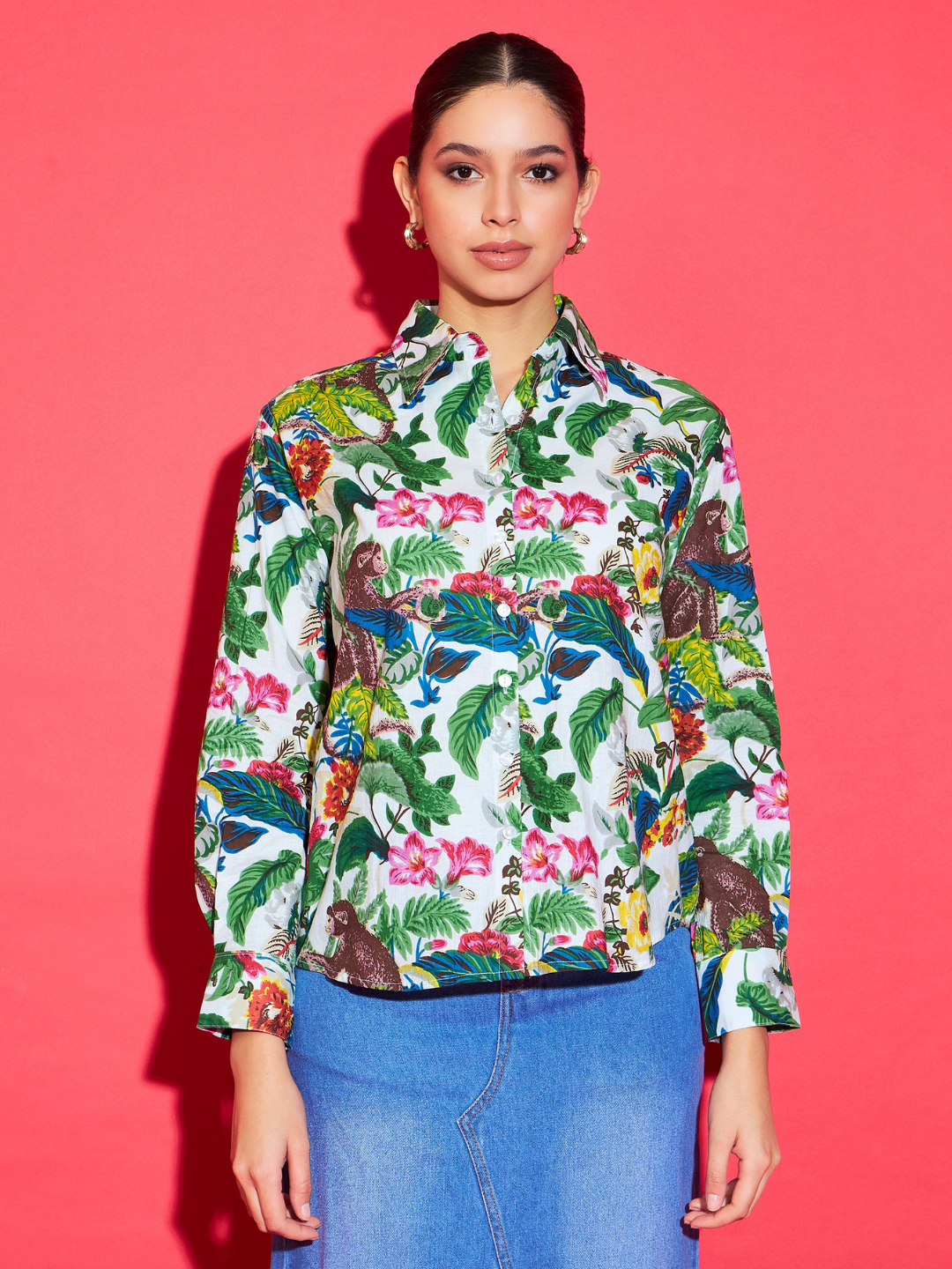 Printed Cotton Green Shirt