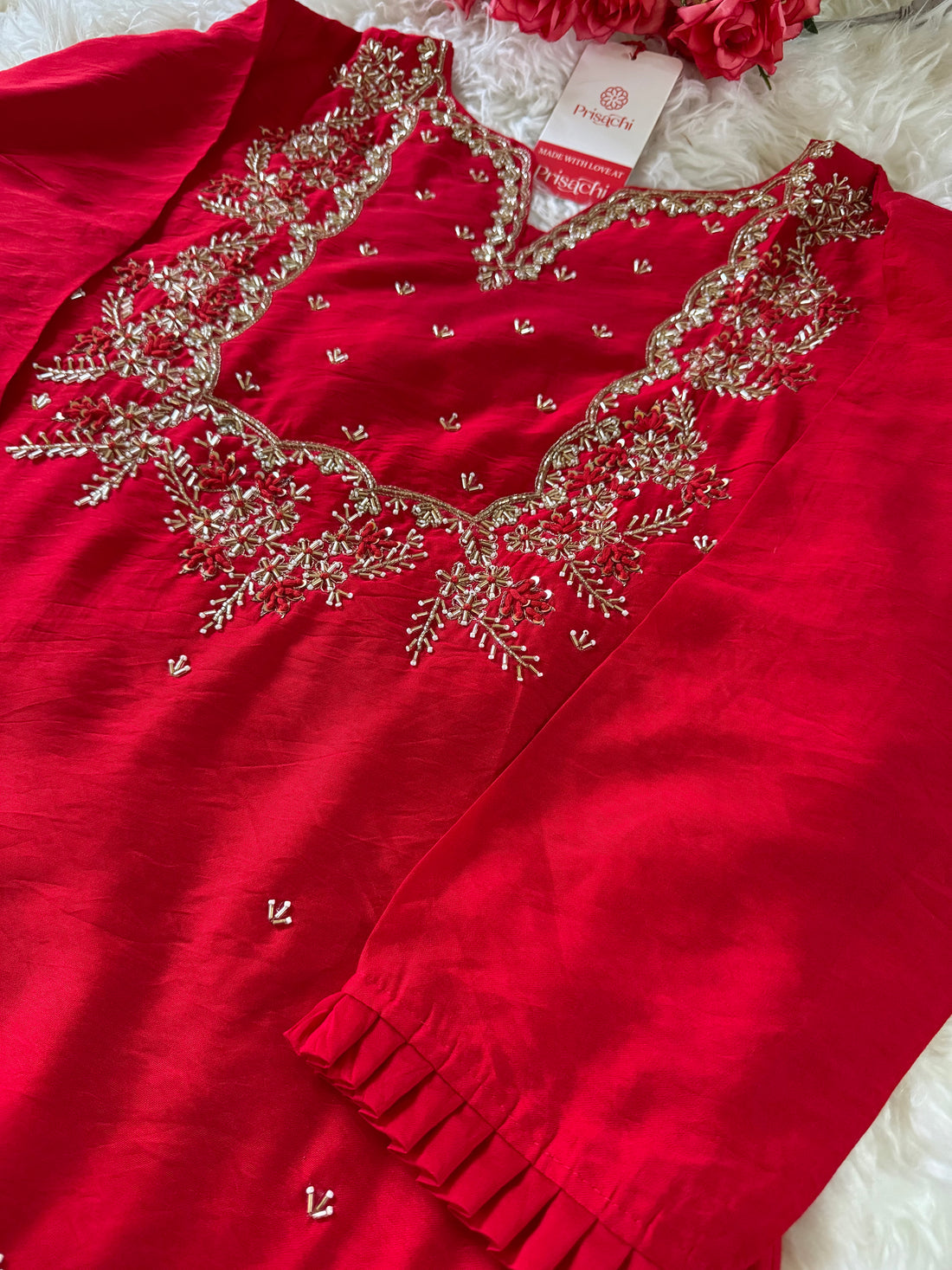 Embroidered kurta Pant with dupatta with Zardosi work