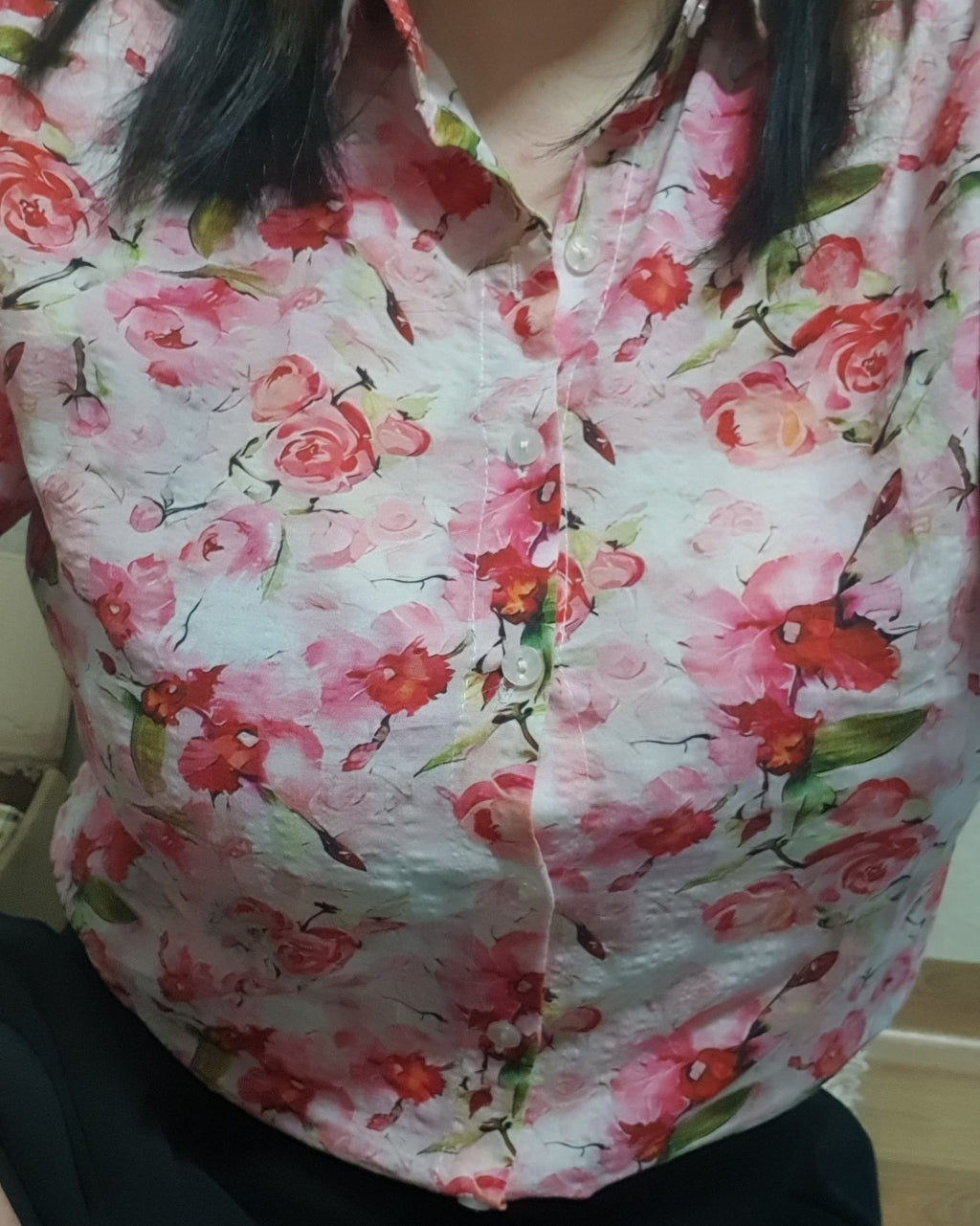 Rose Bloom Cotton Shirt – Elegant Floral Print, Full Sleeve Casual Wear