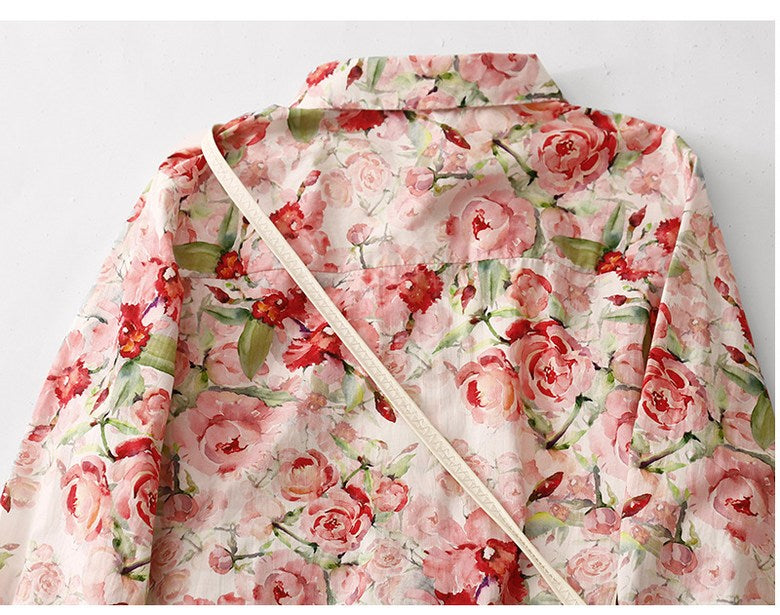 Rose Bloom Cotton Shirt – Elegant Floral Print, Full Sleeve Casual Wear