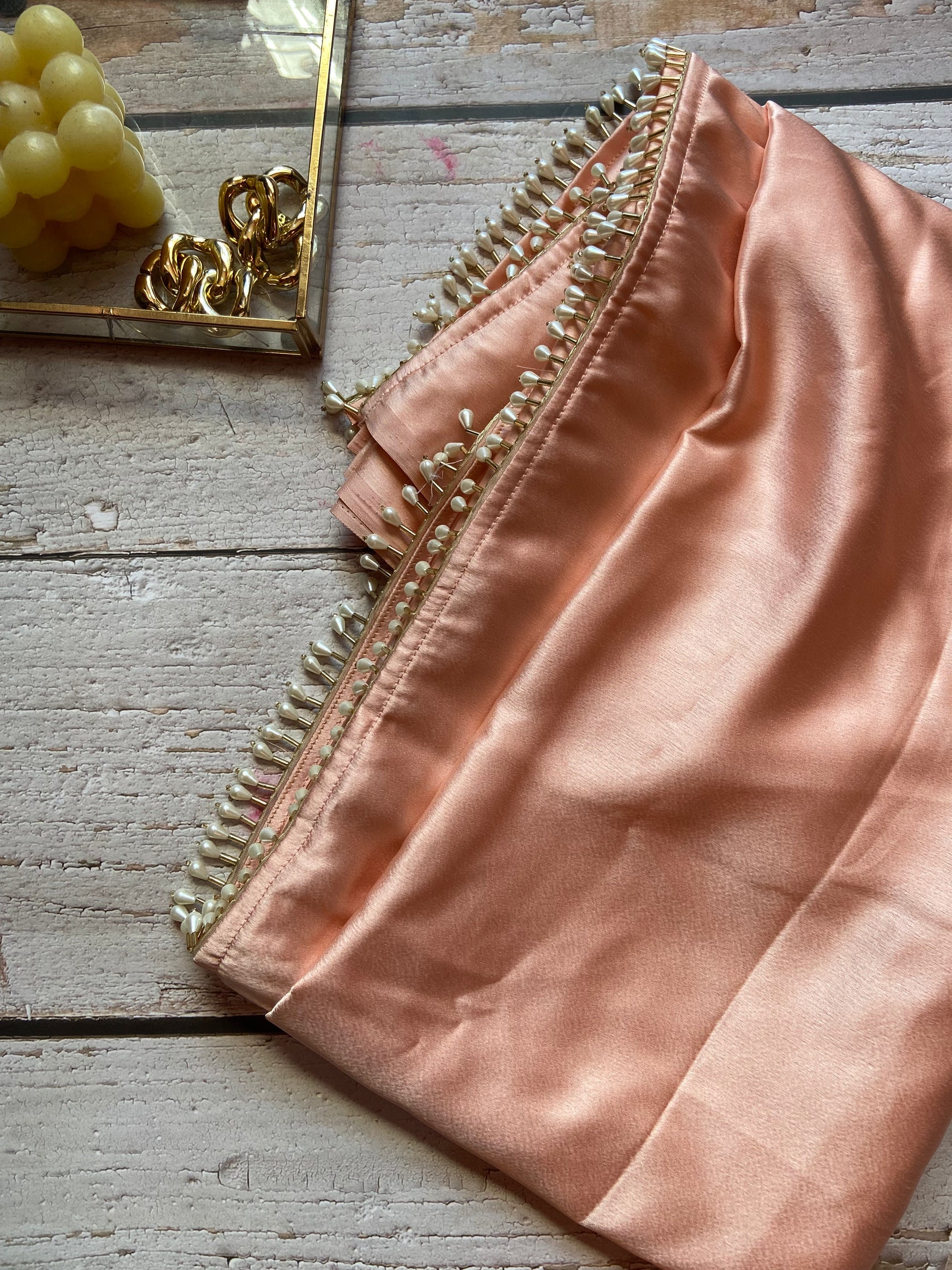 Baby Pink Satin Silk Handmade Tassels On Pallu