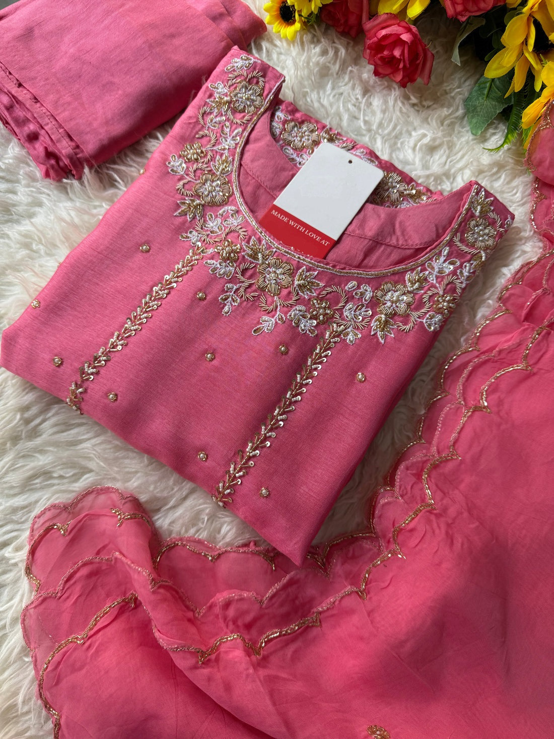 Embroidered kurta bottom with dupatta