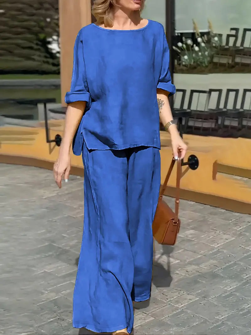 WOMEN PLAIN CROP TOP & TROUSERS CO-ORDER SET