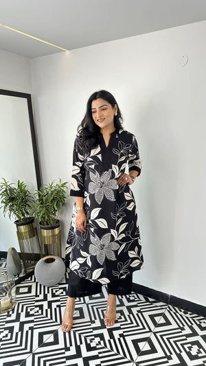 Black - Aster Floral Kurta Pants