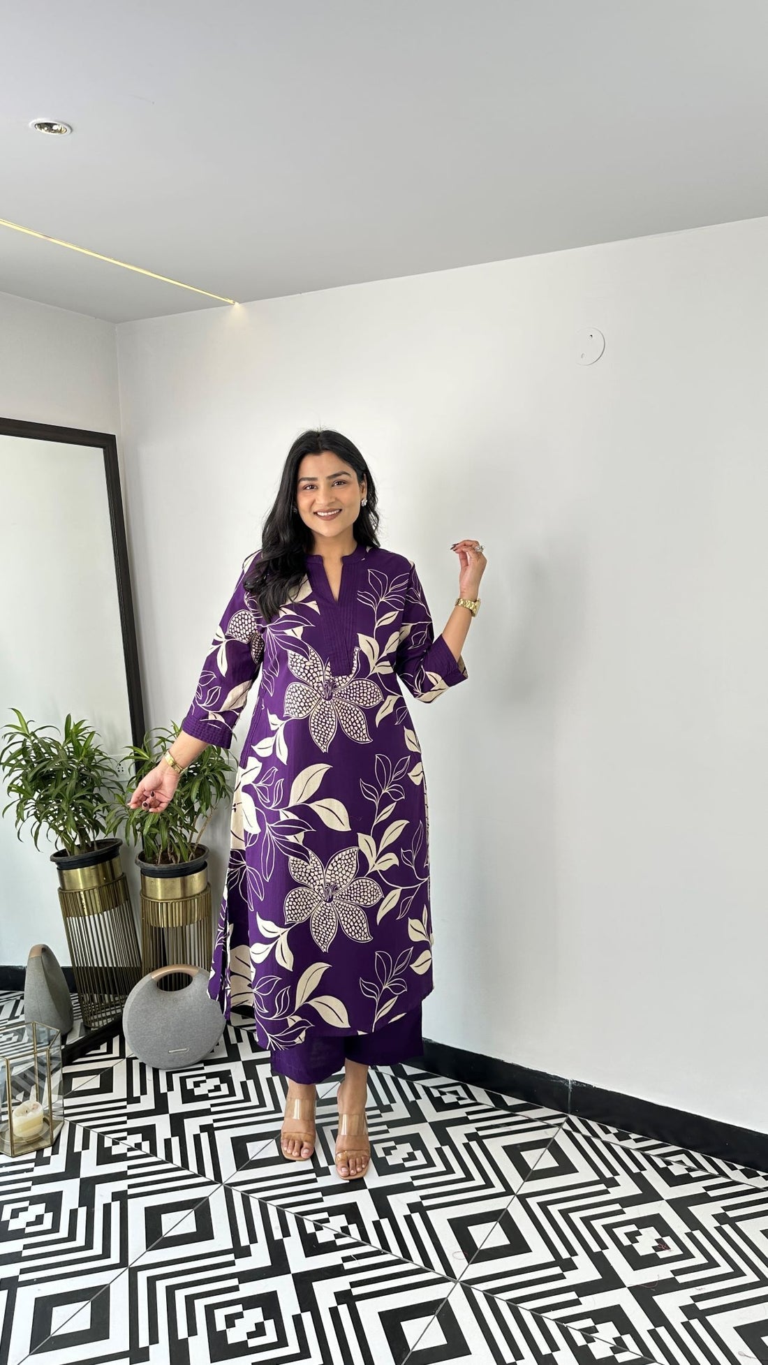 Wine - Aster Floral Kurta Pants
